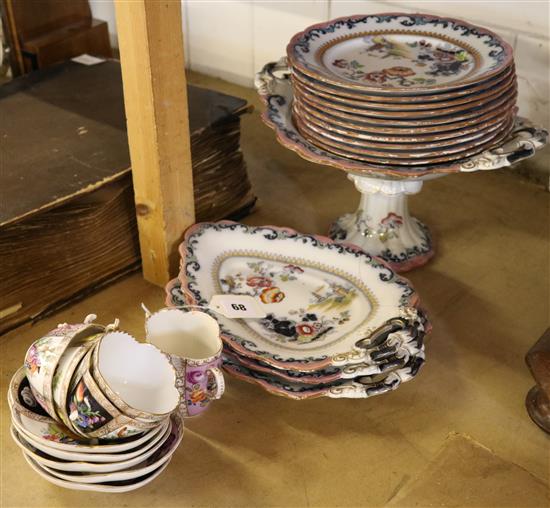 Ashworth Ironstone chinoiserie part dinner service (a.f) & 5 Augustus Rex cabinet cups & saucers (4 damaged)